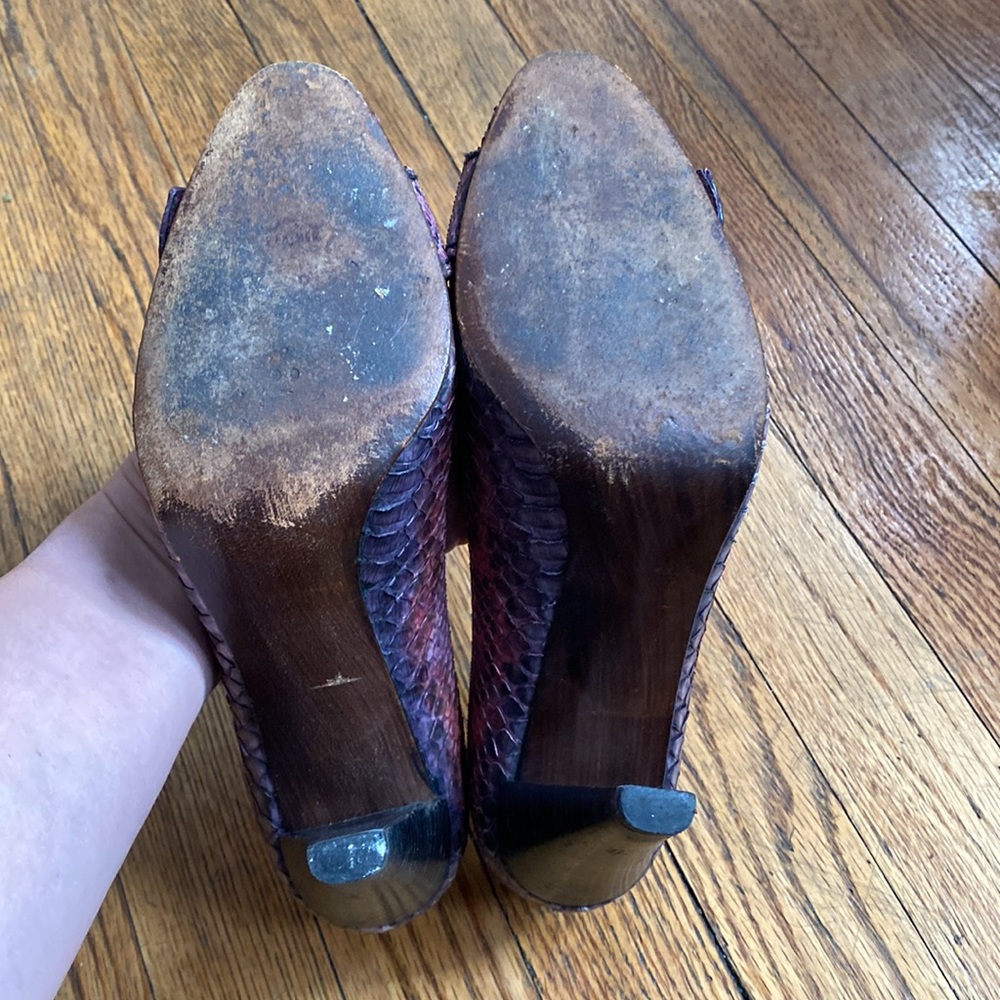 Stuart Weitzman Purple Python Pumps With Wood Sta… - image 4